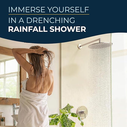 HammerHead Showers® Solid Metal 12 Inch Rainfall Shower Head, Large Rain Shower Head, 2.5 GPM High Flow Shower Head Optimized for Pressure, Wall-Mounted or Ceiling Rain Shower Head, Brushed Nickel
