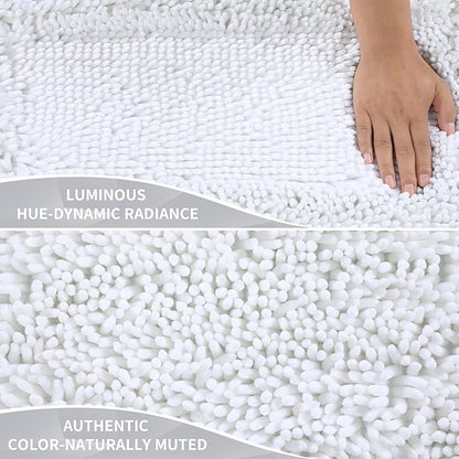 Yimobra Large Bathroom Rug Non Slip 36x24 Inch, Extra Thick Soft Absorbent Chenille Bath Mat, Machine Washable Quick Dry Bath Rugs for Bathroom Floor, Tub and Shower, Home Decor Accessories, White