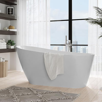67" Acrylic Freestanding Bathtub, Modern Deep Soaking Tub, cUPC Certified Free Standing Tub, Chrome Drain/Overflow, White Acrylic, Allure White