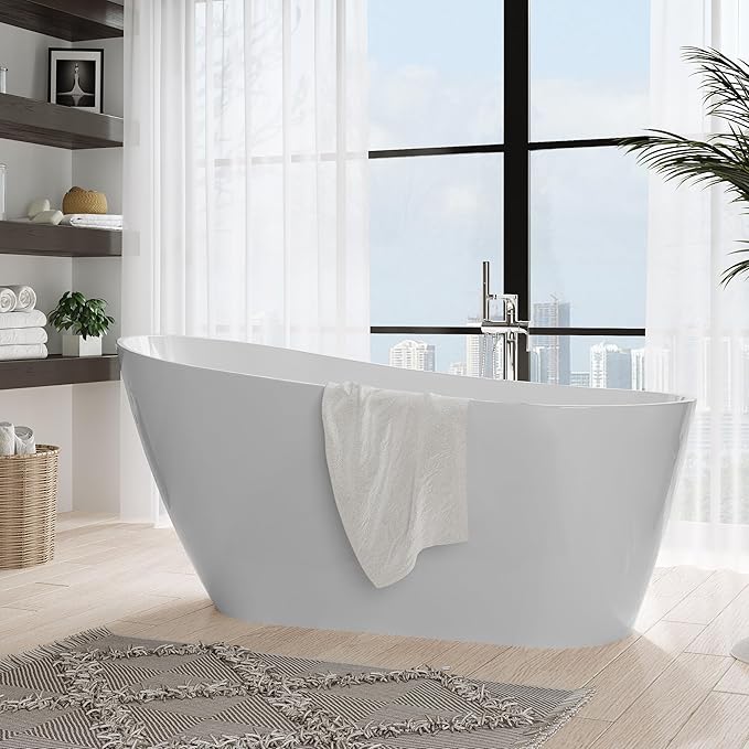 67 Inch Acrylic Freestanding Bathtub, Bathtub with Matte Drain and Overflow, Modern Square Tub with Deep Ergonomic Design and Double-Walled Insulation, Double-Walled Insulation, cUPC Certified