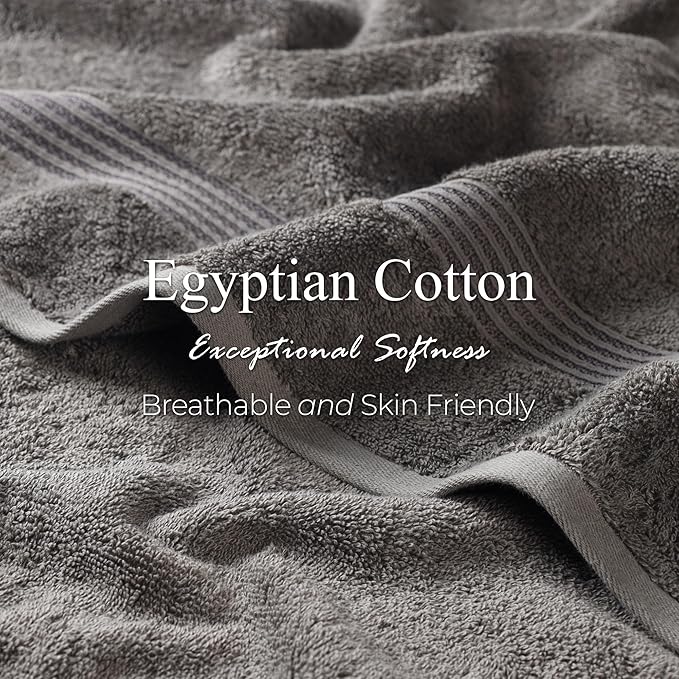 Superior Egyptian Cotton Face Towel/Washcloth Set, Small Towels for Home Bathroom, Master, Guest Bath, Decor Essentials, Quick Dry, Absorbent, Spa, Hotel, Resort, Adult, Kids, Set of 10, Charcoal