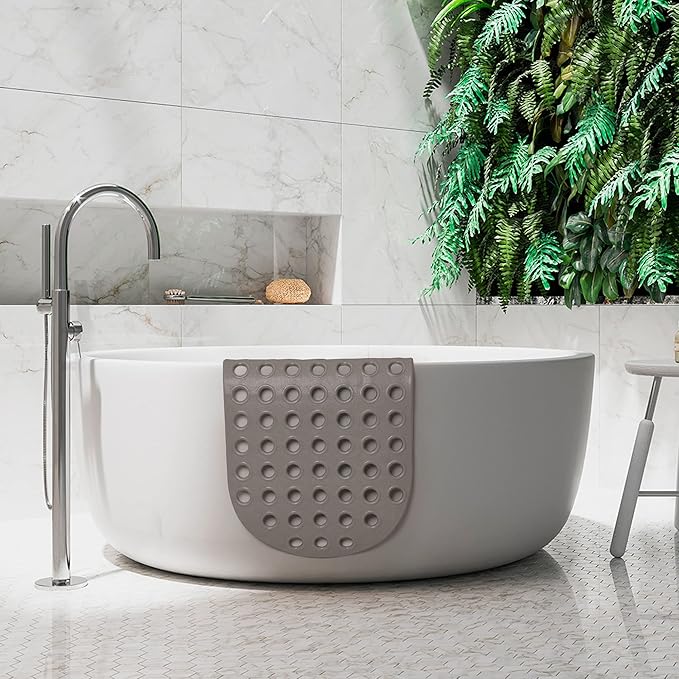 Shower Mat Non Slip Grey Bathtub Mat Non Slip 29 x 15 Inch Oval Bath Mat for Tub Bathroom Elderly Kids