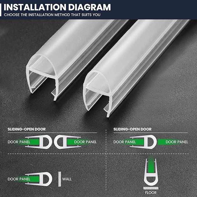 Shower Glass Door Side Seal, 2PCS 78 Inch Ultra Clear U-Shape PVC Seal Strip, for 1/2"(12mm) Thick Frameless Glass Door, to Stop Water Leakage