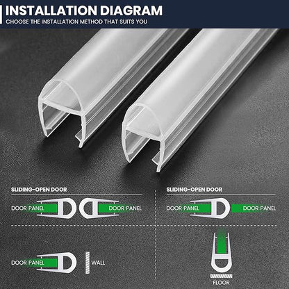 Shower Glass Door Side Seal, 2PCS 78 Inch Ultra Clear U-Shape PVC Seal Strip, for 1/4"(6mm) Thick Frameless Glass Door, to Stop Water Leakage