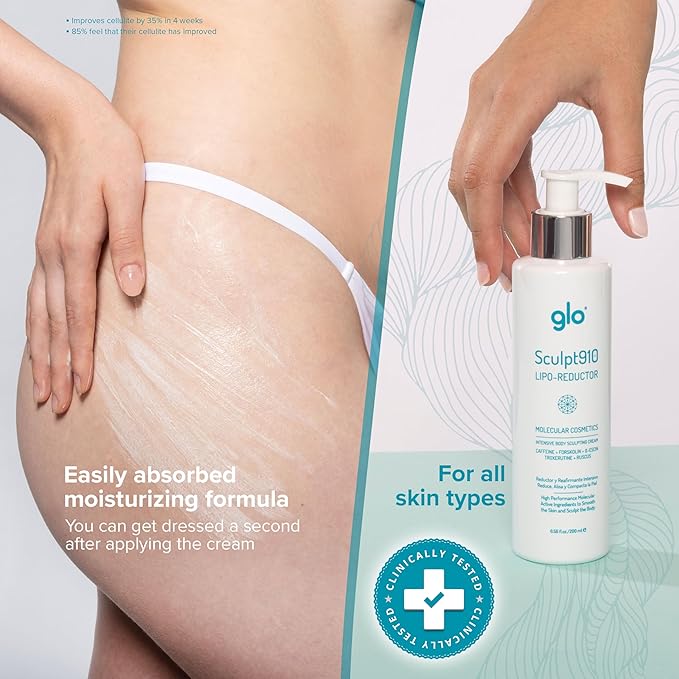 Glo Sculpt910 Cellulite Remover Cream - Advanced Anti-Cellulite Cream with Nanotechnology for Fast Cellulite Treatment, Skin Firming and Tightening Lotion - Targets Arms, Thighs, Butt, Hips and Belly