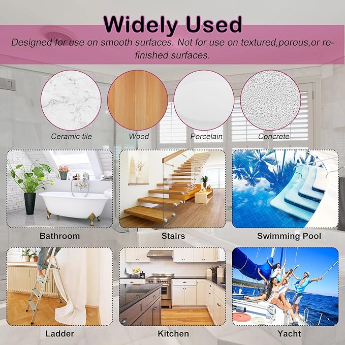S&X Non-Slip Bathtub Shower Stickers 12-Pack Anti-Skid Strips, Waterproof Adhesive Safety Decals, Fine Grit Tread for Steps, Stairs, Pools, Boats, and Floors - Purple