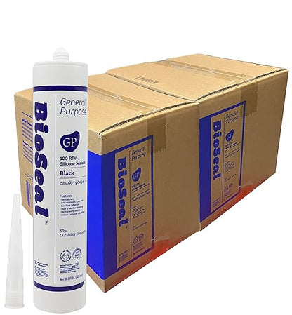 Black BioSeal 100% Silicone Sealant Caulk General Purpose, Waterproof and No Odor 10.1 Ounce Cartridge -Black (50)