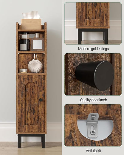 Bathroom Storage Cabinet, Small Corner Floor Cabinet with Door and Shelves, Narrow Toilet Paper Holder, Bathroom Organizer with Adjustable Shelf, for Small Spaces, Rustic Brown BC08201X
