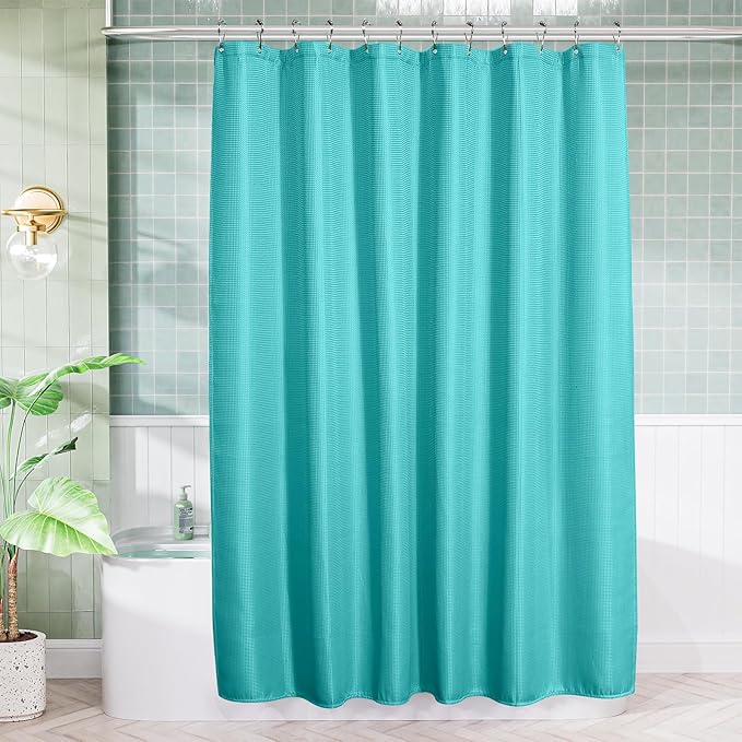 AmazerBath Teal Shower Curtain Waffle Textured, Turquoise Shower Curtains for Bathroom, Thick Fabric Heavy Duty 240GSM, Hotel Quality Bathroom Shower Curtains, Premium Polyester, 72 x 72 Inches