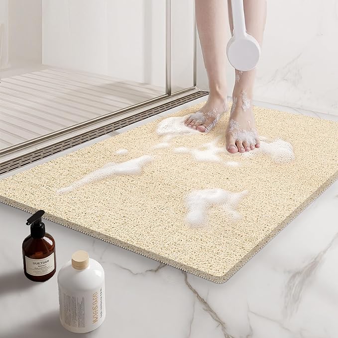 Non Slip Shower Mats for Inside Shower,16x24 Inch,Anti-Slip Bathtub Mats for Bathroom, Foot Scrubber Loofah Bath Mats for Shower, Quick Drying Shower Stall Mats for Wet Areas (Beige)