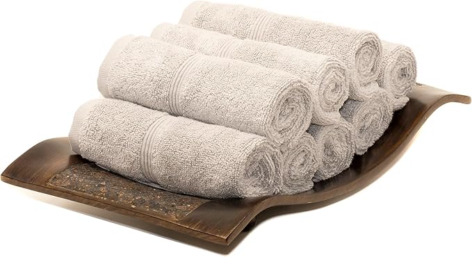 Mosobam Luxury Turkish Towels Set of 8 Washcloths 13X13 Light Grey (Gray) 700 GSM Bamboo Viscose & Aegean Turkish Combed Cotton