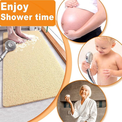 Shower Mats Non Slip for Elderly, 24x47’’Extra Lager Loofah Bath Mats for Shower, Non-Slip Bath/Shower Mat for Elderly-Beige