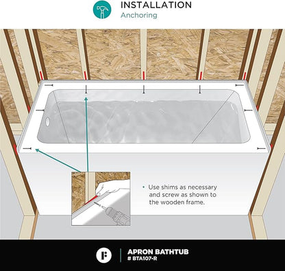 Fine Fixtures Acrylic, Fiberglass Alcove Soaking Bathtub with Integral Apron Front - Drain Included (48" x 32", Right Hand, White)