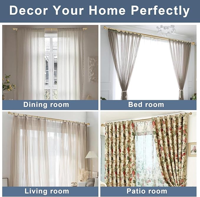 Double Curtain Rod, Adjustable 1 inch Double Drapery Rod Rods for Windows 84 to 120 inch,Ball Round Finials with Brackets Set (84-120",Gold)