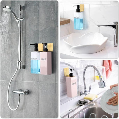 Segbeauty Stainless Soap Bottle Dispenser Holder,Pack of 3 Dia 1.1in 2.8cm Drill-Free Dispenser Holder Wall Mounted Rack, Adhesive Wall Mount Bottle Holder for Bathroom Toilet Kitchen Gold