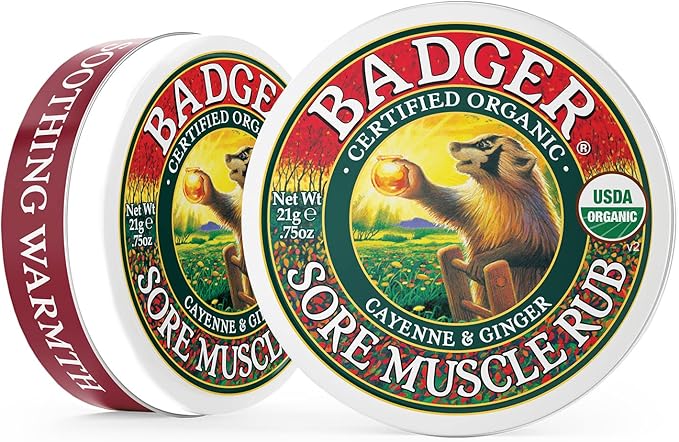 Badger - Sore Muscle Rub, Cayenne Pepper and Ginger, Organic Rub, Muscle Relief Balm, Warming Muscle Rub, Sore Muscle Balm, 0.75 oz