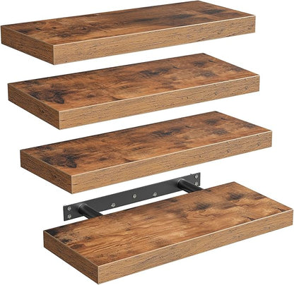 Floating Shelves for Wall, 1.5" Thick Wall Shelf Set of 4 with Invisible Brackets, 15.7L x 7.9W Hanging Shelves Farmhouse Home Decor for Bathroom, Living Room, Bedroom, Rustic Brown 4301BJP4BF