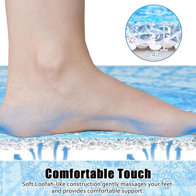 Square Shower Mat Non Slip: 27x27 Inch Extra Large Shower Floor Mat with Drain Hole in Middle - Soft PVC Loofah Bath Mat for Shower - Anti Slip Shower Stall Mat for Elderly and Kids