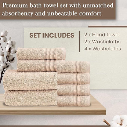 HALLEY Turkish Cotton Towels (Set of 8) 2 Bath Towels 2 Hand Towels 4 Washcloths, Super Soft Highly Absorbent 100% Cotton Towels for Bathroom and Kitchen for Mother’s Day (Tan)