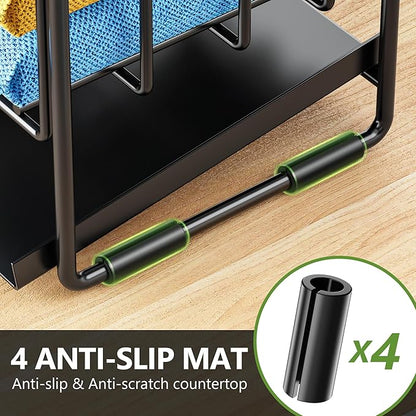 Cisily 2-Tier Kitchen Sink Caddy Organzier Rack with Flexible Dish Brush Holder, Sponge Holder for Kitchen Sink Countertop Organization Storage,Home Decor Accessories Essentials Stainless Steel