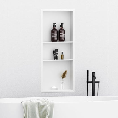 Neodrain 12X30 in Shower Niche, 3 Layers White Wall Niche Tile Ready NO Tile Needed Stainless Steel Recessed Niches for Shower Wall Bathroom Storage