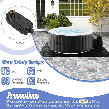 Goplus Inflatable Hot Tub, 2-4 Person Blowup Pool Hottub w/110 Air Jets, Heater Pump, Filter Cartridges, Insulated Cover, Ground Cloth, Portable Outdoor Water SPA (70’’ Round, 2-4 Person)