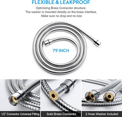 Shower Hose, 79 Inches Extra Long Stainless Steel Handheld Shower Head Hose with Brass Insert and Nut - Durable and Flexible(Chrome)