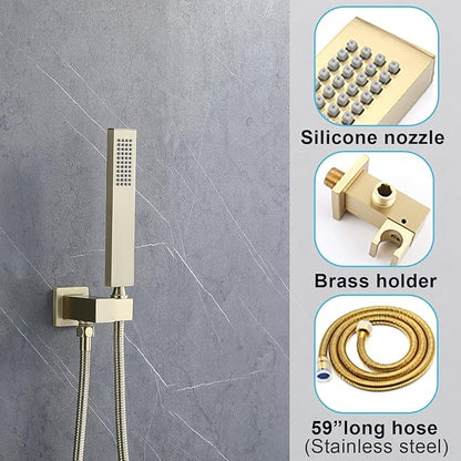 Digital Display Dual Head Shower system Rain Shower System Shower Wall Mount 10 Inch Ceiling Shower Head with 6 Inch Shower Head with shower handheld(Brushed Gold)