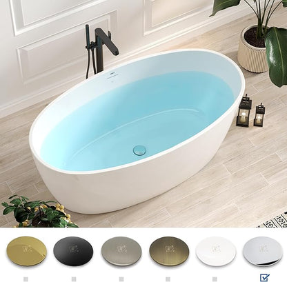 FerdY Tahiti 59" Acrylic Freestanding Bathtub, Elegant Oval Shape Bathtub, Glossy White, Polished Chrome Drain & Integrated Slotted Overflow Assembly Included cUPC Certified