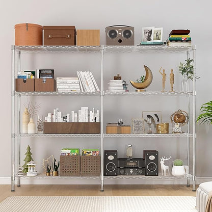 4 Tier Storage Racks Shelving, Heavy Steel Pantry Shelves, Adjustable Wire Shelving Rack, Suitable for Garage, Kitchens, Offices, 57.9" W x 13.8" D x 59" H, Chrome