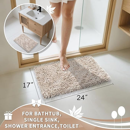 Yimobra Chenille Bathroom Rugs Non Slip, Extra Thick Soft Absorbent Bath Rug, Machine Washable Quick Dry Bath Mat for Bathroom Floor, Tub and Shower, Home Decor Accessories, 24x17, Khaki