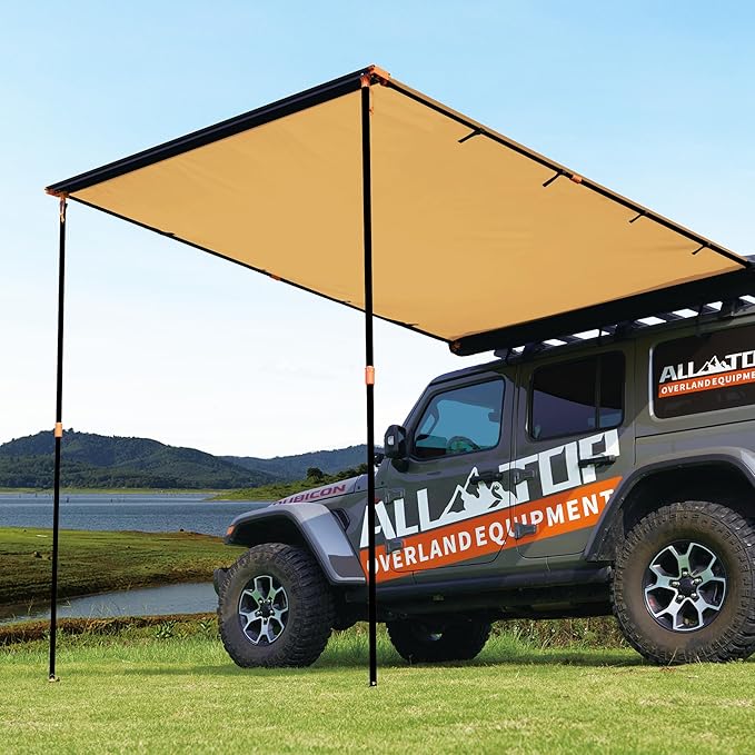 ALL-TOP Vehicle Awning 6.6'x8.2' Roof Rack Pull-Out Sun Shade UV50+, Weatherproof 4x4 Side Awning for Camping & Overland (Hardware Included)