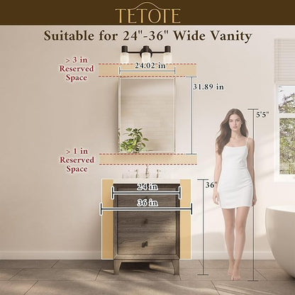 TETOTE 24 x 32 Bathroom Mirror Cabinet with Tempered Beveled Mirror Silver Medicine Cabinet Aluminum Cabinet DTC Hinges, Stepless Adjustable Shelves, Recessed/Surface-Mounted