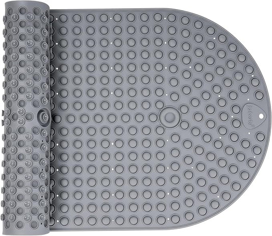 Silicone Push Pop Bath Mat with 391 Suction Cups,33x17.3 Inch Non-Slip Tub Mat for Adults, Superior to Foldable Mats for Safety & Stability with Drain Holes, Gray Thickend Soft Shower Mat