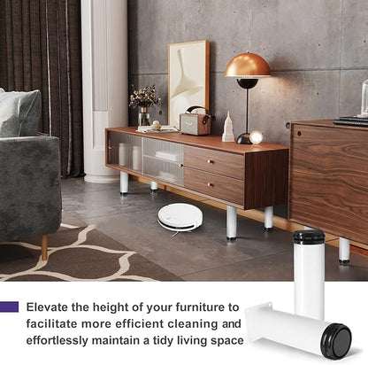 8 Inch Metal Furniture Legs Stainless Steel Adjustable Legs White Metal Legs Round Cabinet Legs for Coffee Table Cabinet Desk Sofa Shelves, Pack of 4