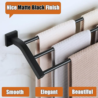 Alise Bath 3 Towel Bars,Towel Holder Towel Racks for Bathroom Wall Mount,Heavy Duty SUS304 Stainless Steel Towel Hanger Towel Rails,Matte Black,24-Inch