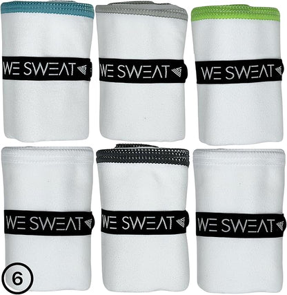 We Sweat’s (6 Pack) Microfiber Gym Towels, Silver ION Odor-Free Absorbent Fiber, Fast Drying Men & Women Workout Gear for Body Sweat, Towels, Sports Exercise Fitness Gear