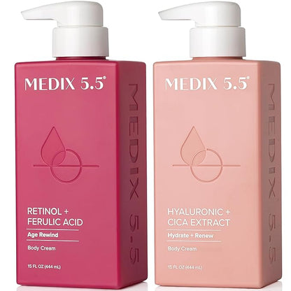 Medix 5.5 Retinol Body Lotion + Hyaluronic Acid Cream, Moisturizer Body & Face Lotion Set | Hydrating + Firming Lotion For Stretch Marks, Wrinkles, & Crepey Skin | Skin Care Products, 2pc Set