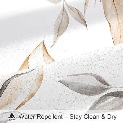 Light Brown and Grey Boho Watercolor Floral Shower Curtain, Ink Painting Style Blossom & Leaf Shower Curtains for Chic Elegant Bathroom, Artistic Tan Fabric Flower Shower Curtain, 72x72