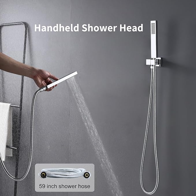 Full Body Shower System Chrome Tempreature Display Shower Faucet Set with 12 inch Ceiling Mount and 8 inch Wall Mount Shower Head, with Handheld Spray and 6 PCS Body Jet
