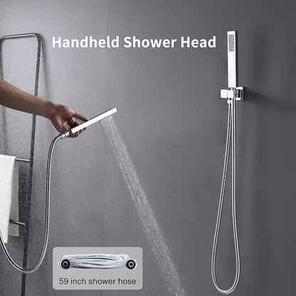 Full Body Shower System Chrome Tempreature Display Shower Faucet Set with 12 inch Ceiling Mount and 8 inch Wall Mount Shower Head, with Handheld Spray and 6 PCS Body Jet