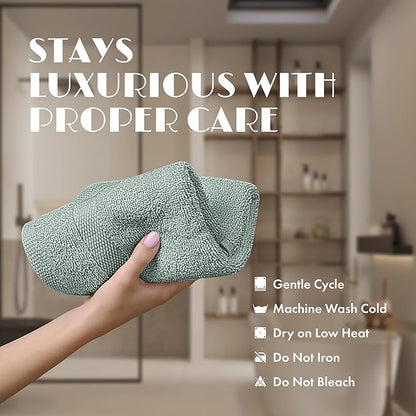 White Classic Green Washcloths Set for Body and Face Towel, Cotton Wash Cloths Bulk 12 Pack, Spa Fingertip Wash Clothes 12x12 Inch, Soft Absorbent Gym Towels