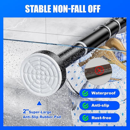 Ausemku Shower Curtain Rod - 32-43 Inch Rustproof Tension Rod, Non-Slip Spring Design, No Drilling Adjustable Curtain Rod for Bathroom, Kitchen, and Closet（Black）