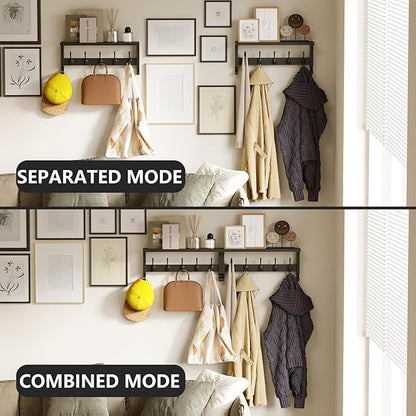 AMBIRD Coat Rack Wall Mount with Shelf, 17.1 Inches Coat Hooks Wall Mounted, Hat Wall Hooks for Hanging in Entryway, Living Room, Bathroom, Bedroom (Black)