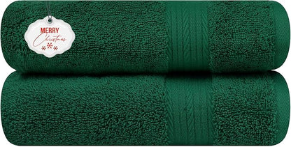 Ample Decor Hand Towels 18 X 28 Inch 600 GSM 100% Cotton, Premium Soft Absorbent - 2 Pcs - Christmas Green