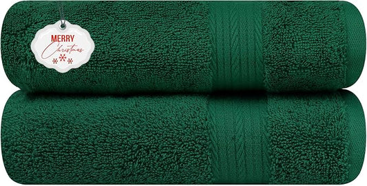 Ample Decor Hand Towels 18 X 28 Inch 600 GSM 100% Cotton, Premium Soft Absorbent - 2 Pcs - Christmas Green