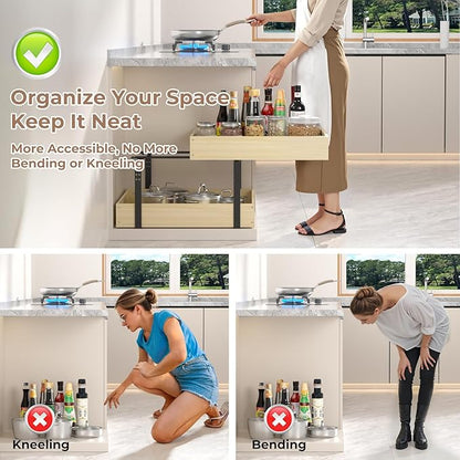 COOLBEBE 2 Tier Pull Out Drawers for Cabinets，17"W x 21"D Double Tier Slide Out Wood Drawer Shelf Organizer, Soft Close Cabinet Pull Out Shelves in Kitchen, Pantry