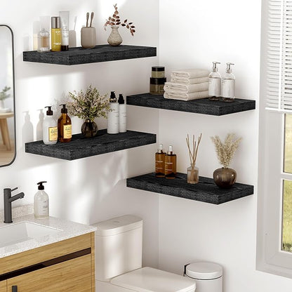 Vivelove 16 Inches Floating Shelves Wall Mounted, 10" Deep Wall Shelves for Bedroom, Bathroom, Living Room, Kitchen, Office, Home Decor, Modern Shelf, Set of 2, Black, 16x10.2x1.5