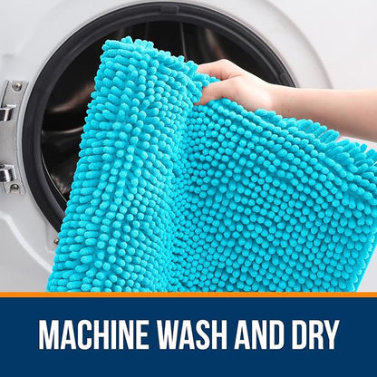OLANLY Bathroom Rugs 44x24, Extra Soft Absorbent Chenille Bath Rugs, Rubber Backing Quick Dry, Machine Washable Bath Mats for Bathroom Floor, Tub and Shower, Home Decor Accessories, Aqua Sky