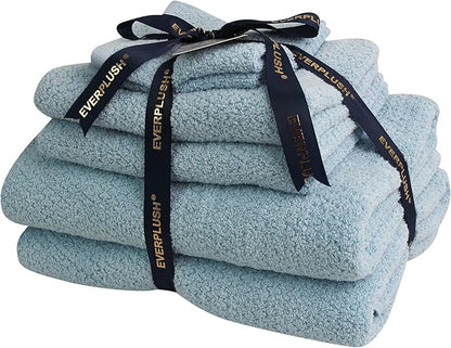 Minor Flaws - Everplush Diamond Jacquard 6 Pieces Bath Towel Set, Luxury Super Soft Oversized everplush Towels, Highly Absorbent everplush Diamond Jacquard Quick Dry Bath Towel for Bathroom Aqua